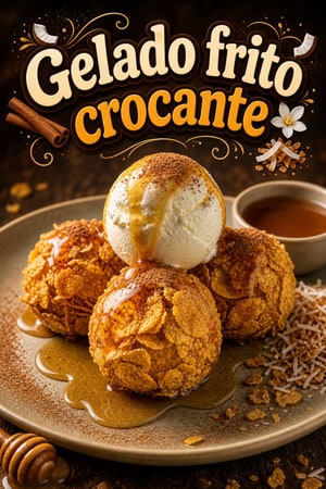 Gelado Frito Crocante com Mel, Canela e Coco Tostado