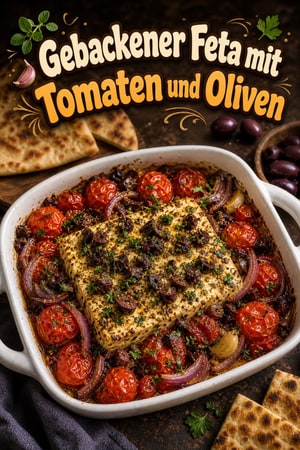 Gebackener Feta mit Tomaten und Oliven
