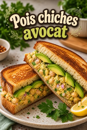 Sandwich aux pois chiches écrasés et avocat frais