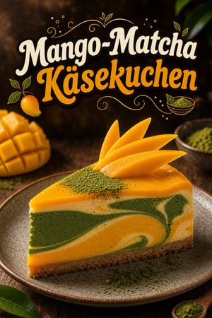 Mango-Matcha-Swirl Käsekuchen mit cremigen Schichten