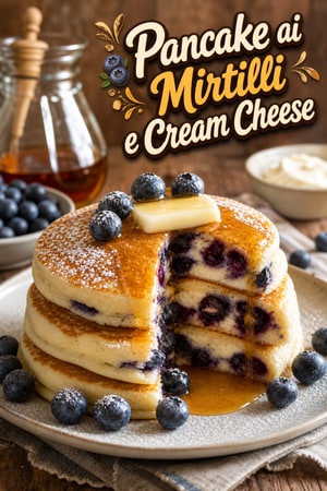 Pancakes Soffici Ripieni di Mirtilli e Crema di Formaggio