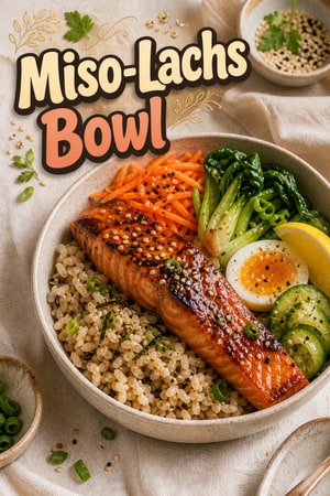 Herzhafte Miso-Lachs-Bowl mit Vollkornreis, Ei & Spinat