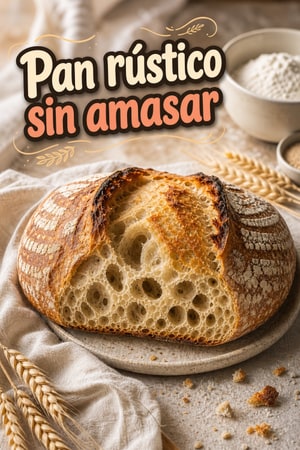 Pan rústico sin amasar — 3 ingredientes, corteza crujiente