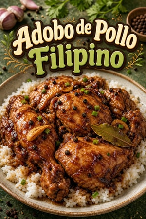 Adobo de Pollo Filipino Clásico con Ajo y Soja