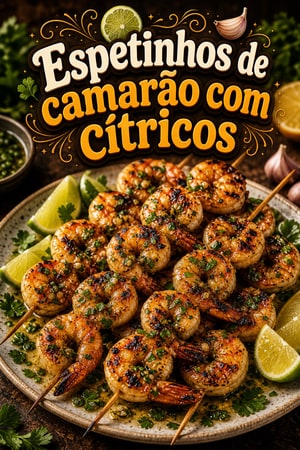 Espetinhos de Camarão com Alho e Cítricos Refrescantes