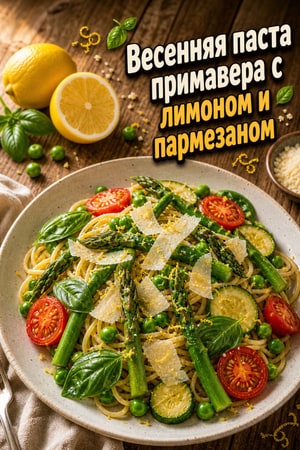 Весенняя паста примавера с лимоном и пармезаном — быстрая