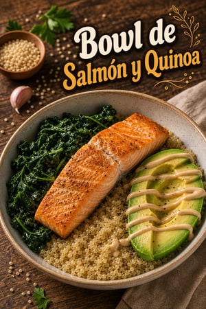 Bowl Nutritivo de Salmón y Quinoa con Kale al Ajo