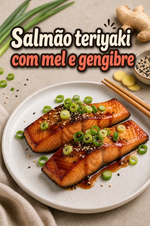 Salmão Teriyaki na Frigideira com Glacê de Mel e Gengibre