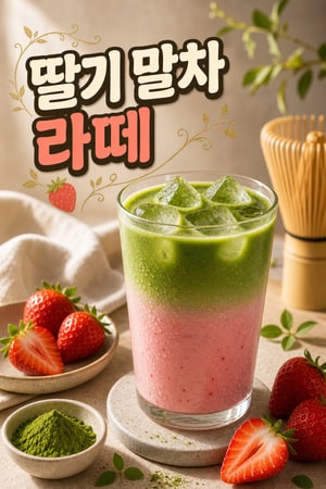 봄을 닮은 딸기 말차 라떼 레시피 — 크리미 아이스와 따뜻한 한 잔