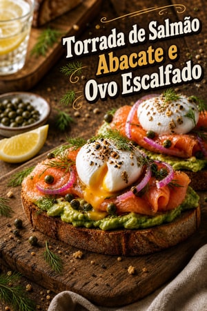 Torrada de Brunch com Salmão Fumado, Abacate e Ovo Escalfado