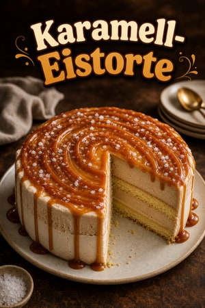 Verführerische Karamel-Eiscreme-Torte mit gesalzener Karamellsoße