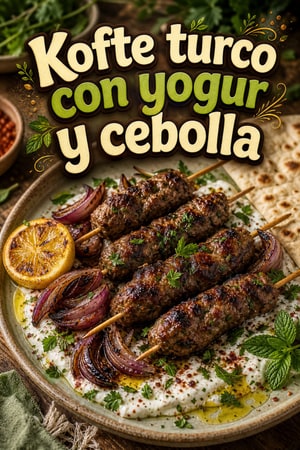 Kofte turco especiado con salsa de yogur y cebolla ahumada