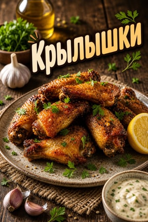 Хрустящие куриные крылышки в аэрогриле с чесноком и травами