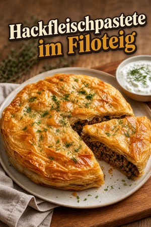 Knusprige Phyllo-Fleischpastete mit Rinderhackfleisch und Kräutern