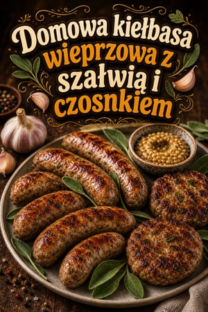 Domowa kiełbasa wieprzowa z szałwią i czosnkiem