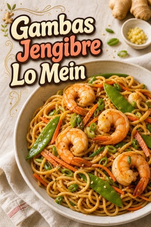Lo Mein de Gambas al Jengibre y Verduras Frescas