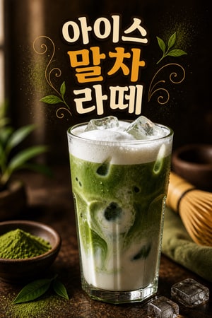 아이스 말차 라떼 - 홈카페 스타일의 부드러운 우유 거품