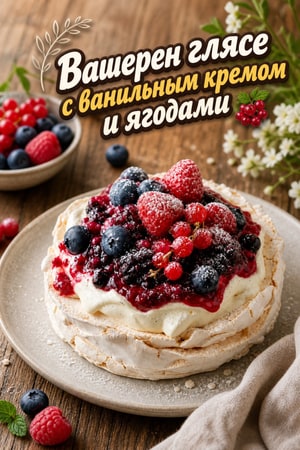 Вашерин Глясе с ванильным кремом и ягодным компотом