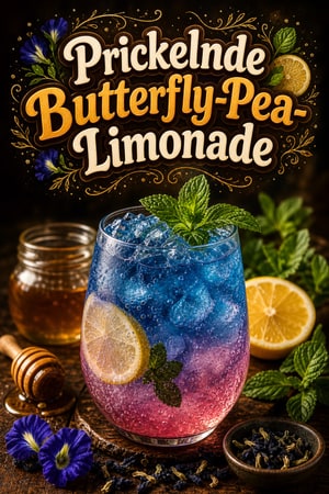 Prickelnde Butterfly-Pea-Limonade mit Honig & Minze