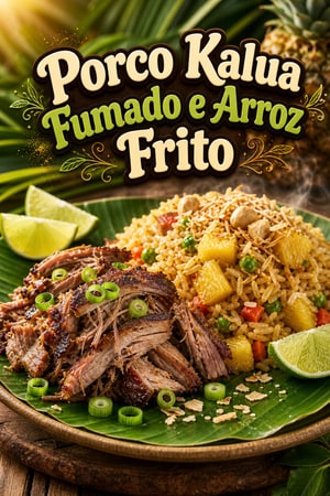 Porco Kalua Fumado e Arroz Frito com Abacaxi e Coco