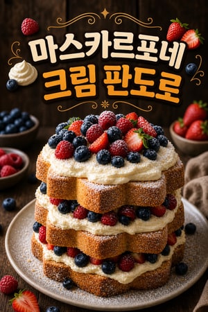 마스카르포네 크림을 채운 판도로 - 신선한 베리 토핑