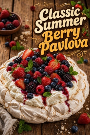 Classic Summer Berry Pavlova with Vanilla Cream