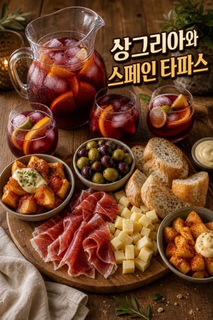 금요일 밤 상그리아와 스페인 타파스 플래터
