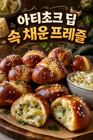 아티초크 딥 스터프드 프레즐 - 치즈와 야채가 가득한 따뜻한 프레즐 바이트