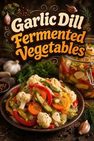 Colorful Probiotic Fermented Vegetables with Garlic and Dill