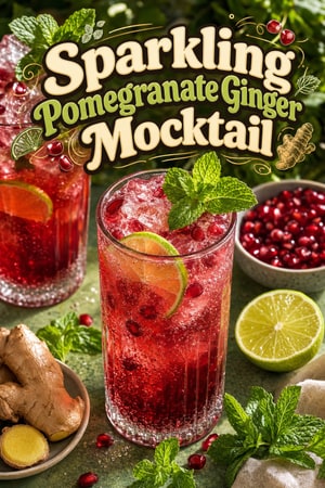 Sparkling Pomegranate & Ginger Mocktail with Fresh Mint