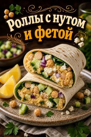 Средиземноморские роллы с размятым нутом и сыром фета