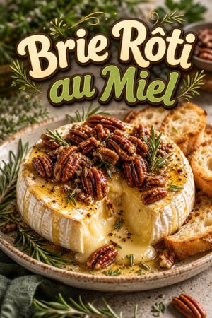 Brie Rôti au Miel, Noix de Pécan et Romarin Frais