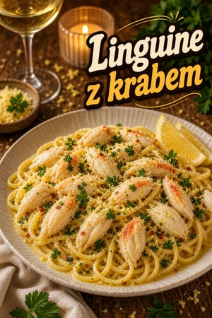 Linguine z krabem w maślanym sosie czosnkowym z cytryną
