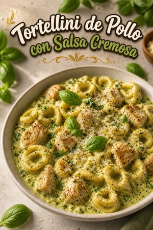 Tortellini de Pollo con Salsa Cremosa de Pesto