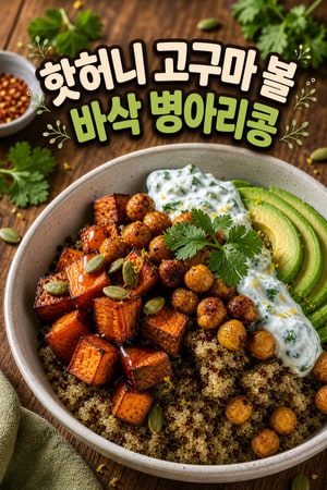 집에서 만드는 매콤 핫허니 글레이즈 고구마 볼과 바삭 병아리콩