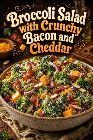 Broccoli Salad with Crunchy Bacon and Cheddar Cheese