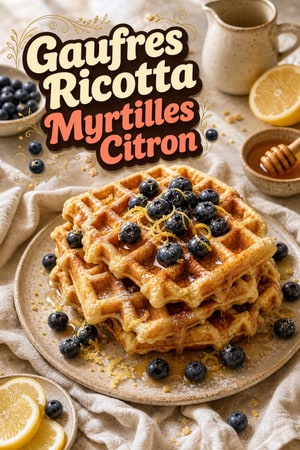 Gaufres Moelleuses à la Ricotta, Myrtilles et Citron