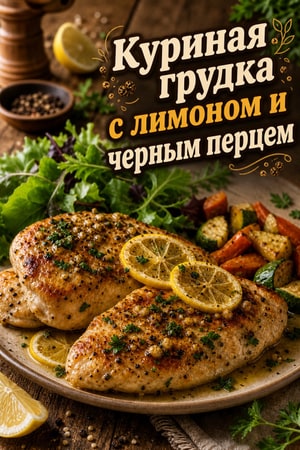 Куриная грудка с лимоном и черным перцем на сковороде