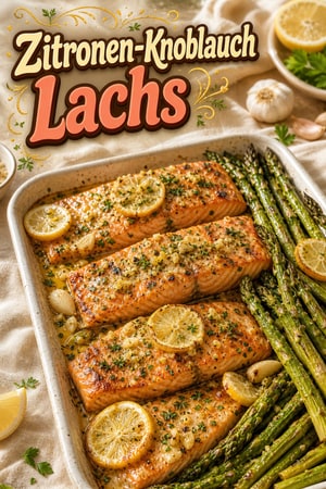 Zitronen-Knoblauch-Lachs vom Blech mit geröstetem Spargel