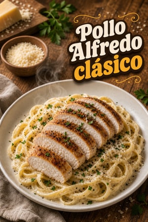 Clásico Alfredo de pollo con crema de parmesano y ajo