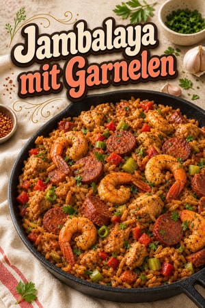 Authentische Cajun Jambalaya mit Garnelen und Andouille