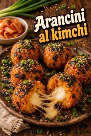 Arancini di Riso al Kimchi con Cuore di Mozzarella Filante
