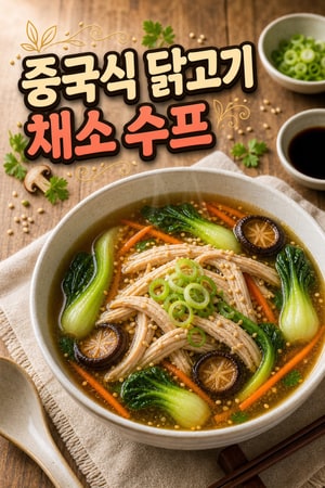 균형 잡힌 건강식 중국식 닭고기와 채소 수프 — 가벼우면서 포만감 있는 저녁용 레시피 간단한 생강향 국물로