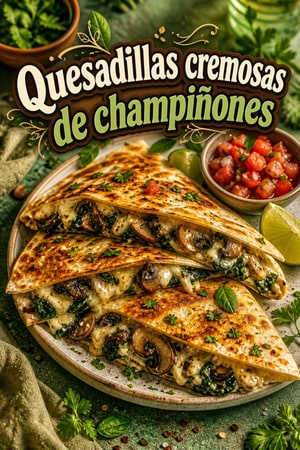 Quesadillas cremosas de champiñones y espinacas al ajo