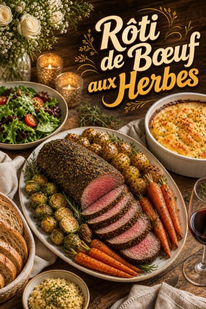 Menu de Buffet Anniversaire avec Rôti de Bœuf aux Herbes