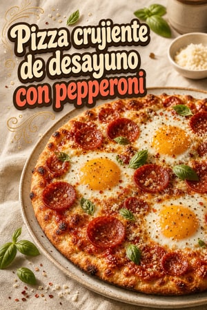 Pizza crujiente de desayuno con pepperoni y huevo jugoso