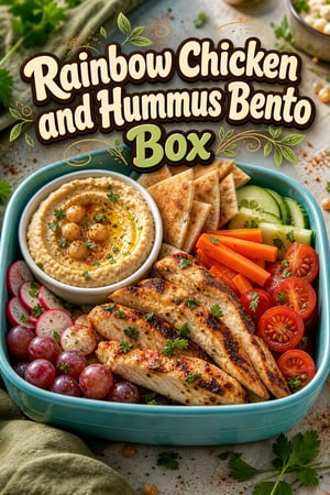 Rainbow Chicken and Hummus Bento Box for School