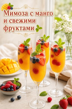 Манго Мимоза с свежими фруктами — лёгкий рецепт коктейля