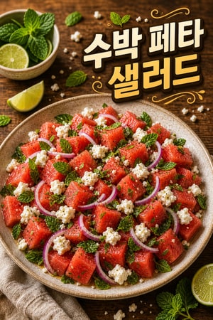 상큼함의 끝판왕! 라임과 민트를 곁들인 수박 페타 치즈 샐러드