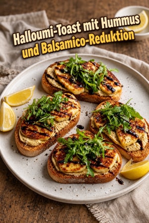 Halloumi-Toast mit Hummus und Balsamico-Reduktion